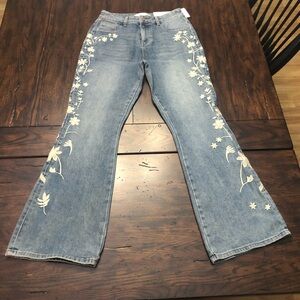 Floral Embroidered Blue Flare Jeans